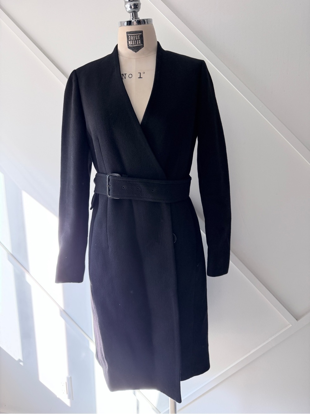 J.Crew Black Italian Double Cloth Wool Belted Wrap Coat Size 0